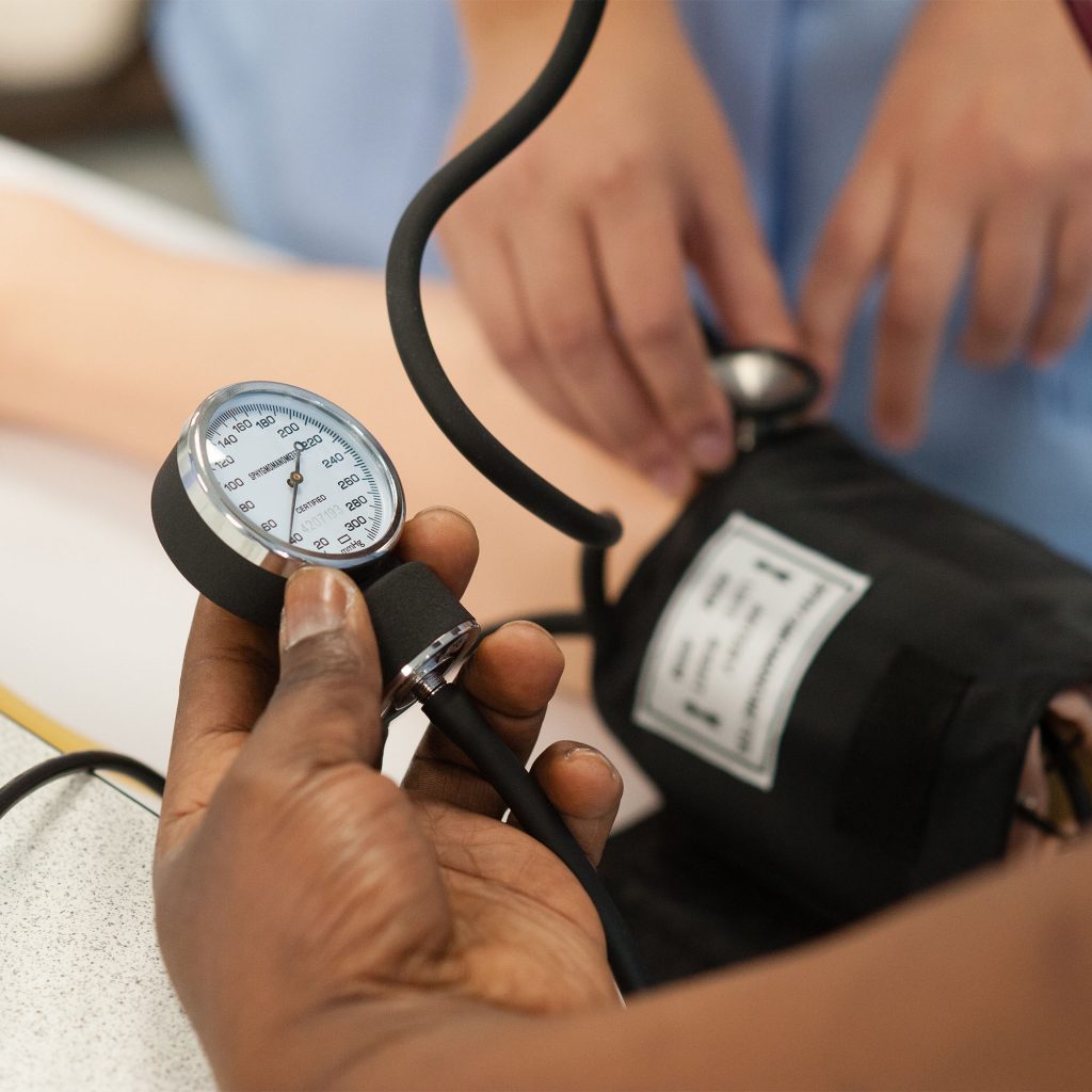 A blood pressure monitor gauge