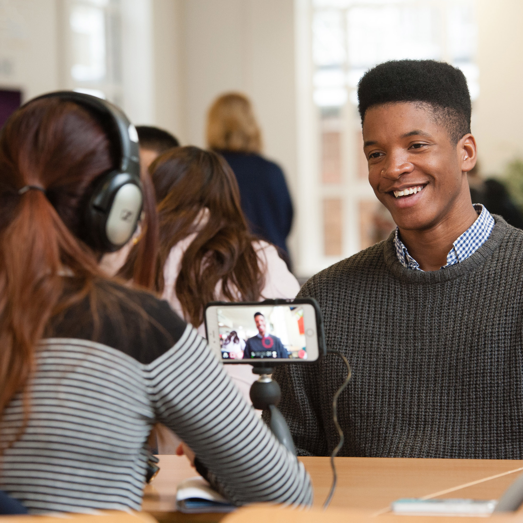 man smiling on camera