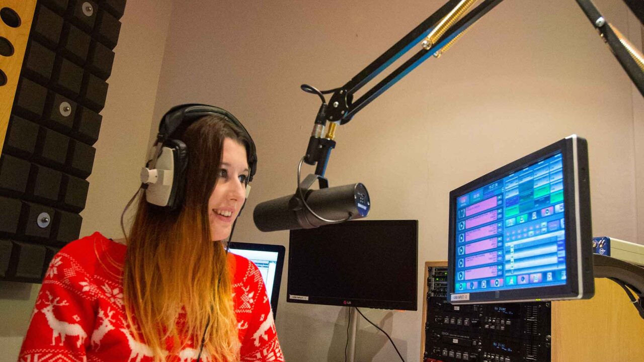 Student in radio studio