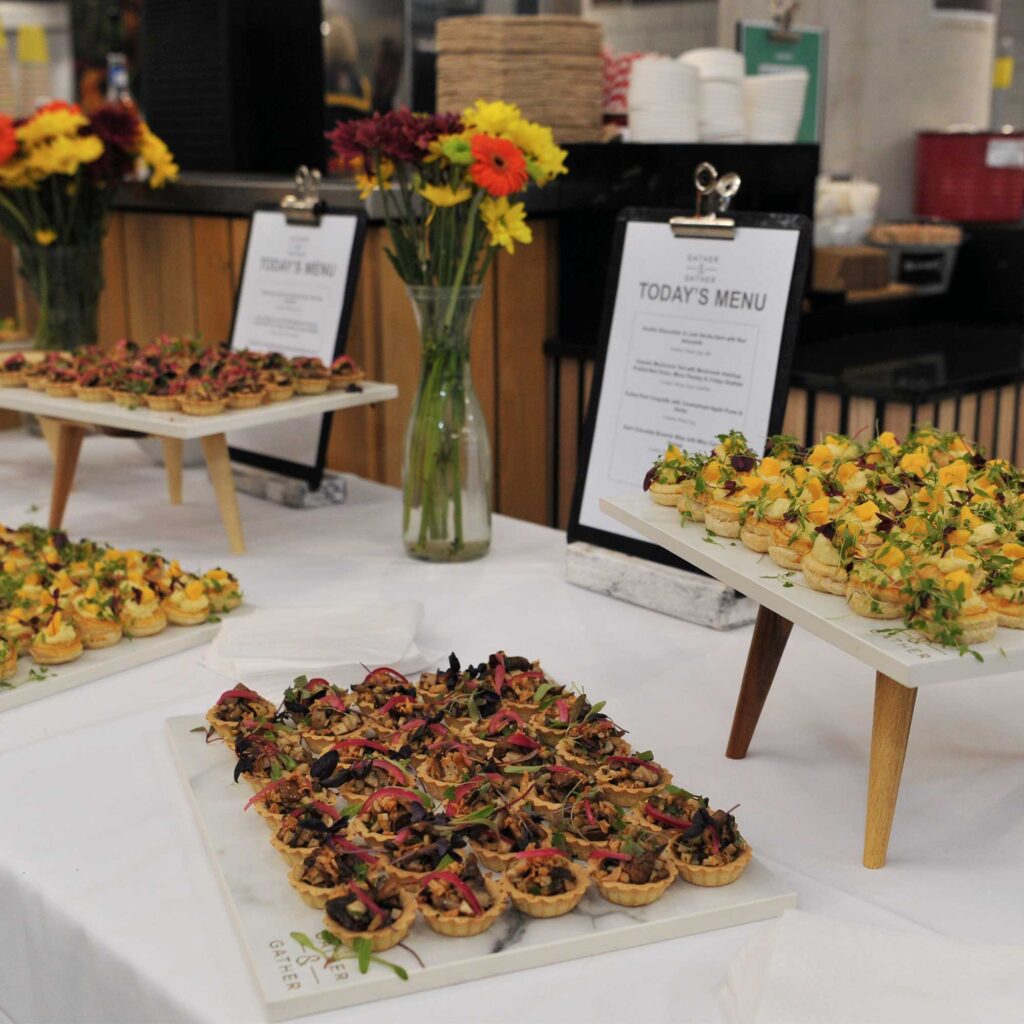 Selection of canapes provided by our catering provider at a university event.