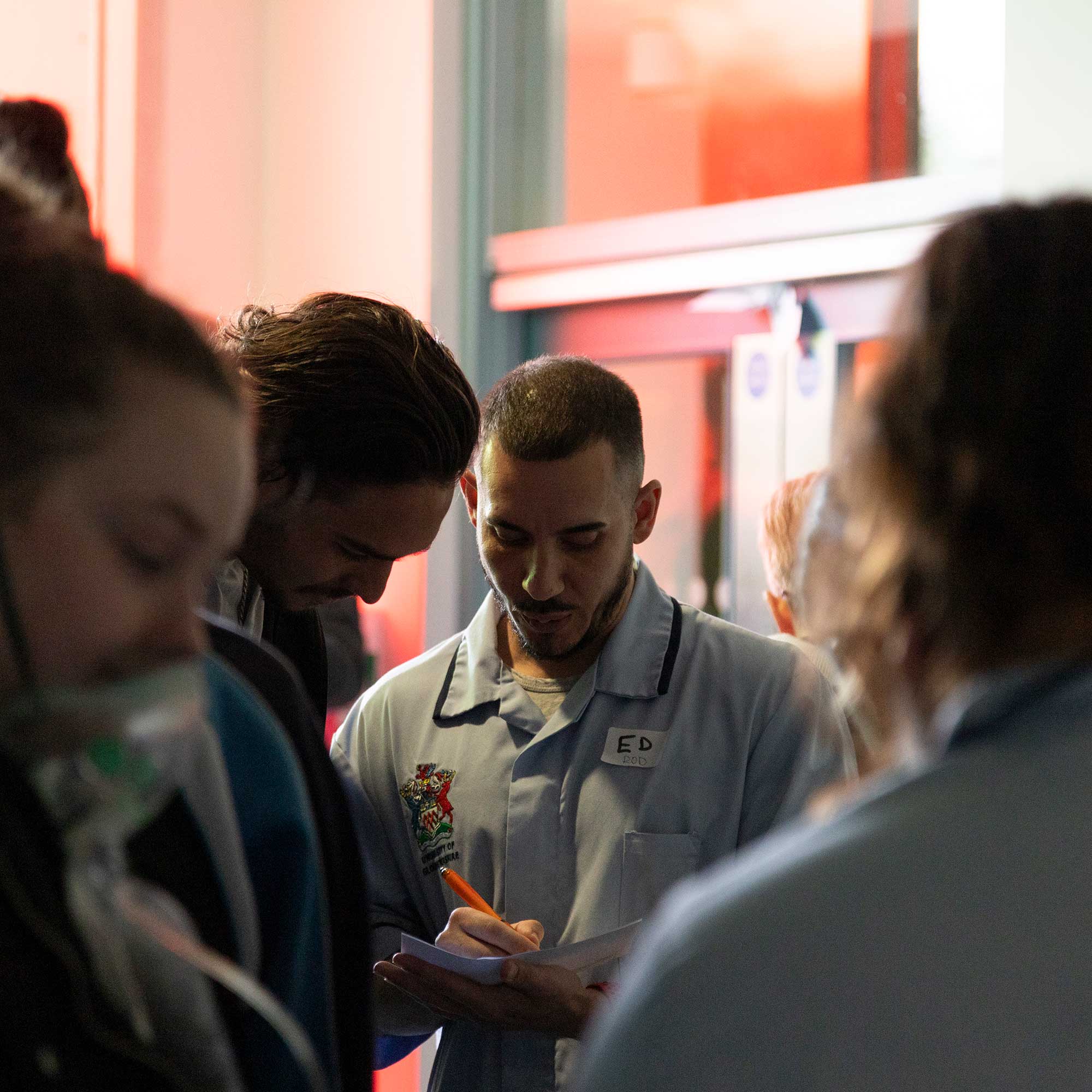 Student nurses deal with 'members of the public' at the University's simulated emergency.