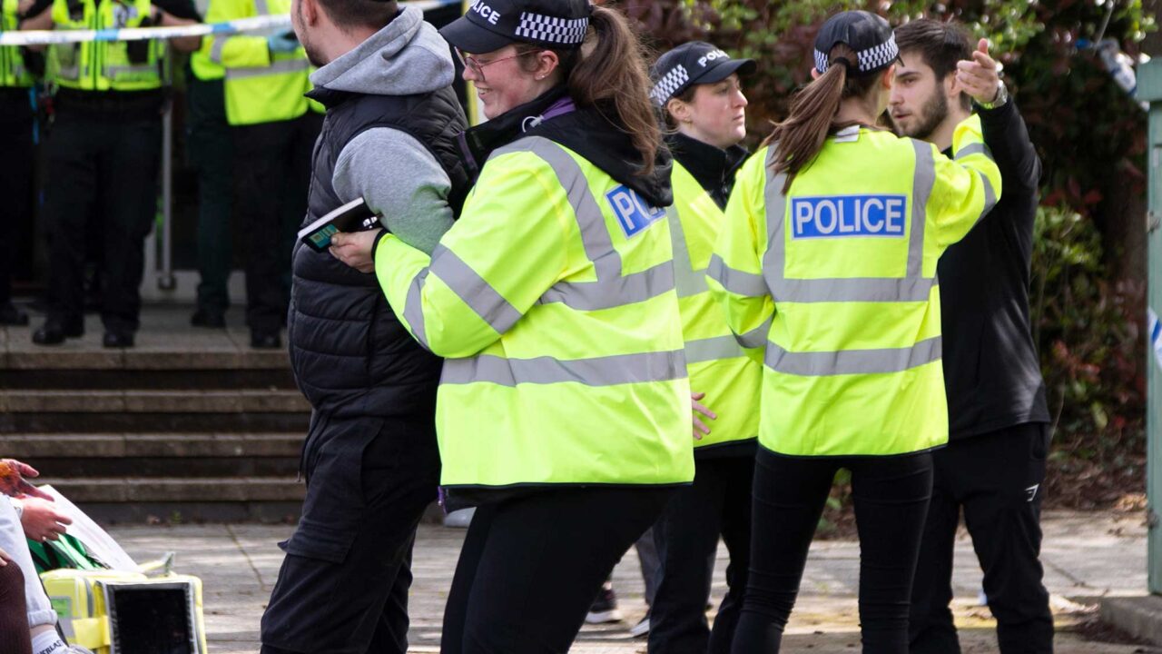 Policing students deal with 'members of the public' at the University's simulated major emergency.