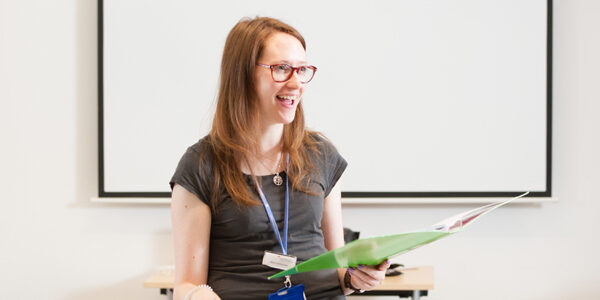 Alice Vellender stood at the front of a classroom talking