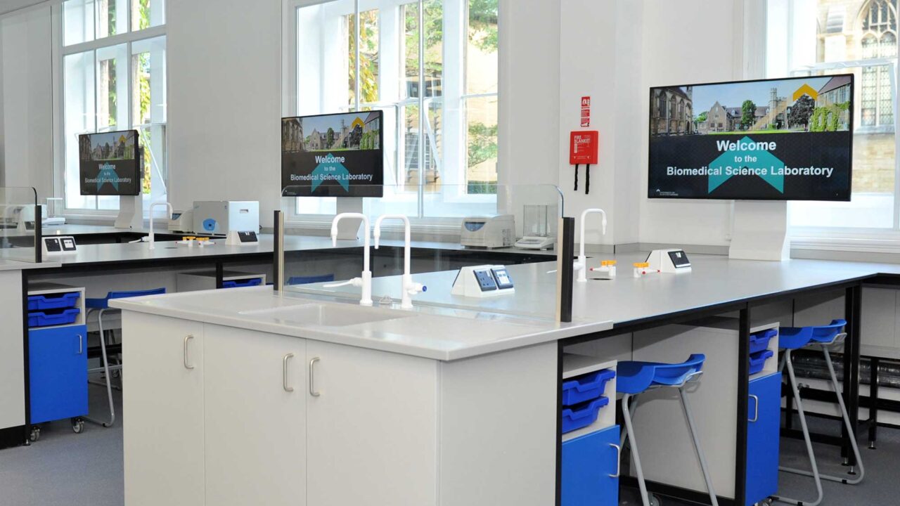 The newly opened biomedical science laboratory at Francis Close Hall.