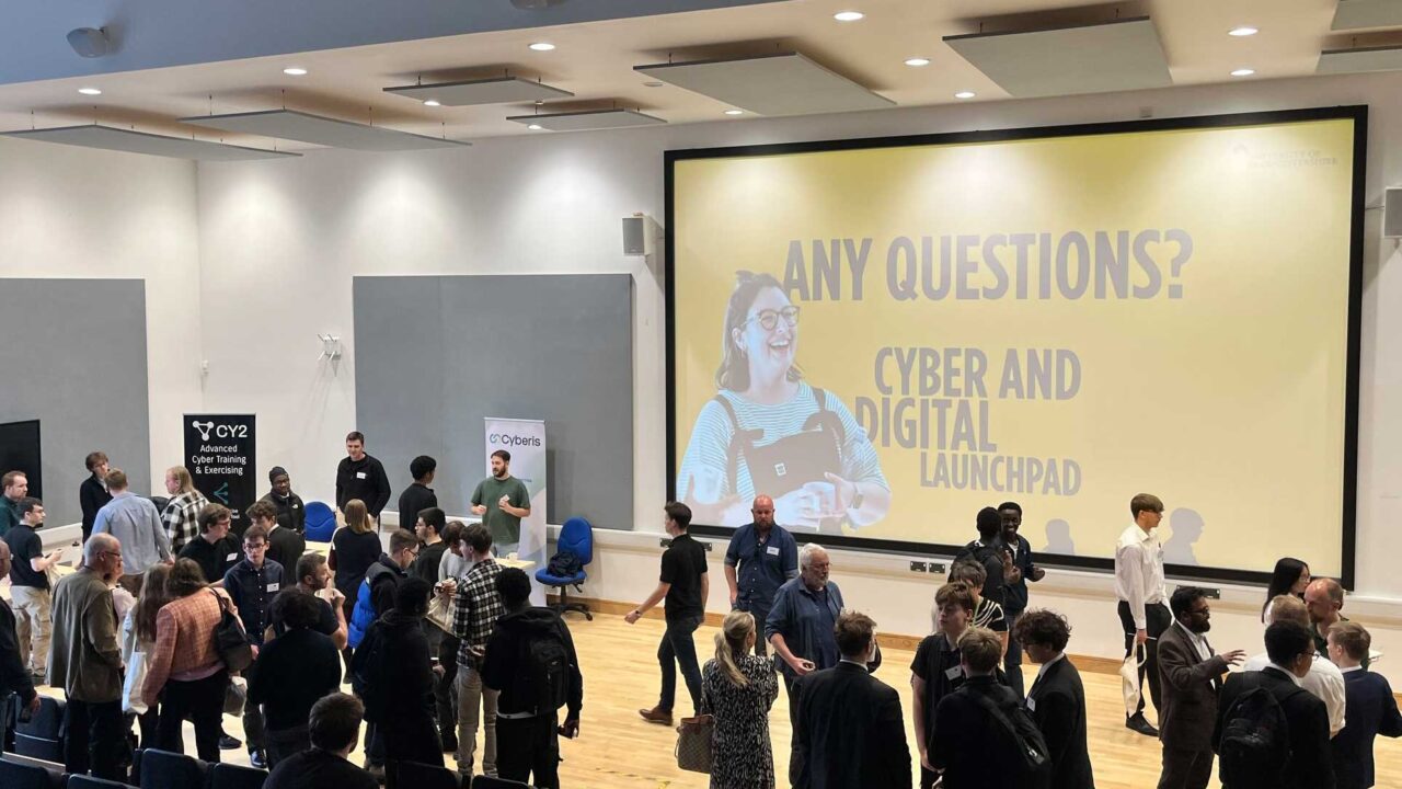 Students and employers mingle at the Cyber and Digital Launchpad event.