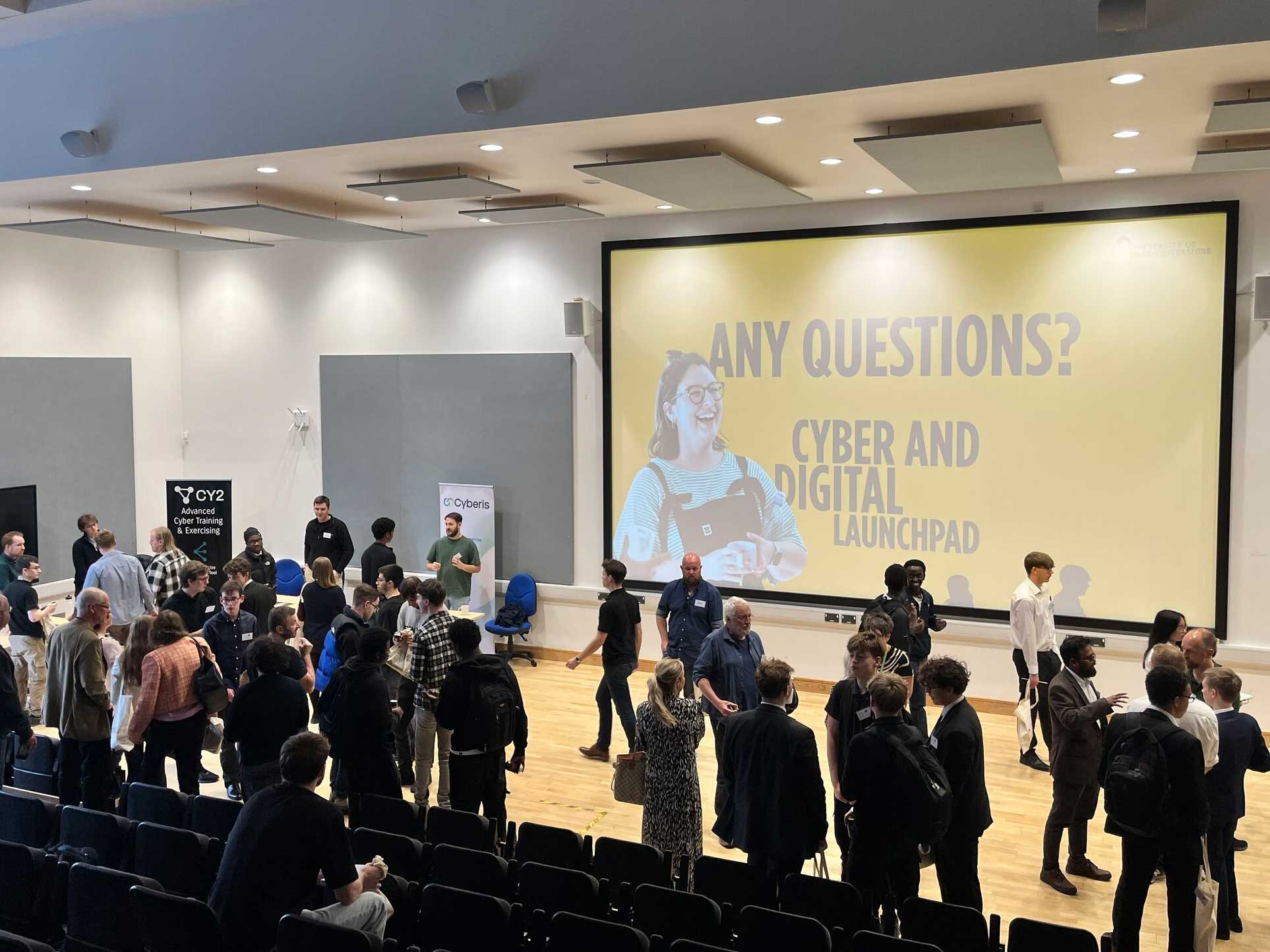 Students and employers mingle at the Cyber and Digital Launchpad event.