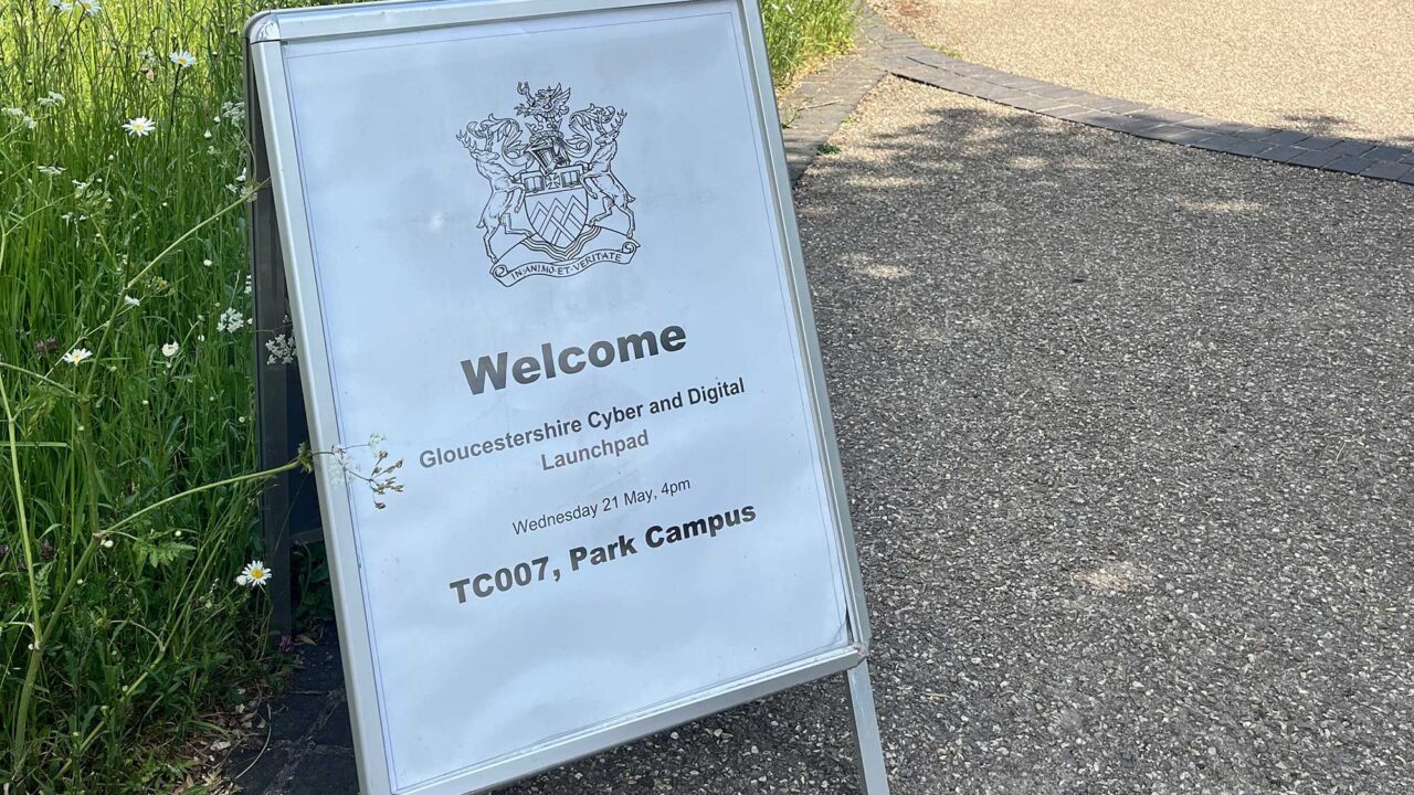 A welcome sign for the Cyber and Digital Launchpad event.