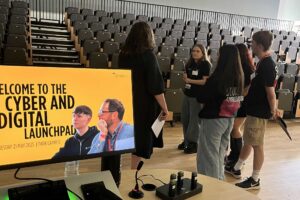 Students and employers mingle at the Cyber and Digital Launchpad event.