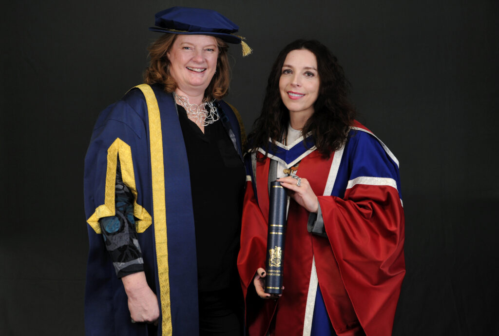Bridget Christie, Honorary Fellow, with Nicola de Iongh, Chair of Council.