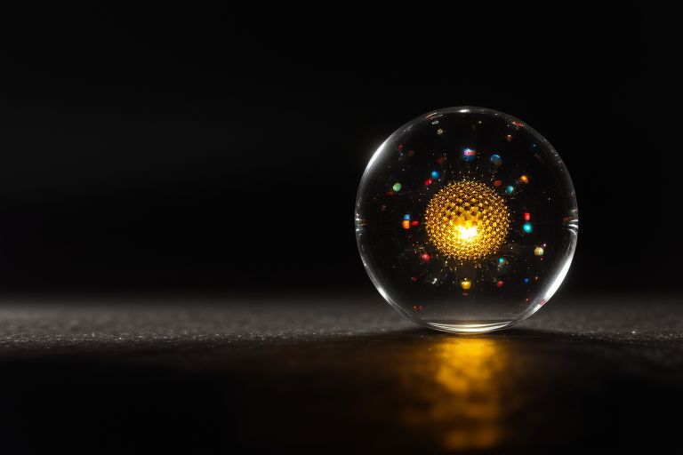 A close up photo of a glass bead with a glowing core.