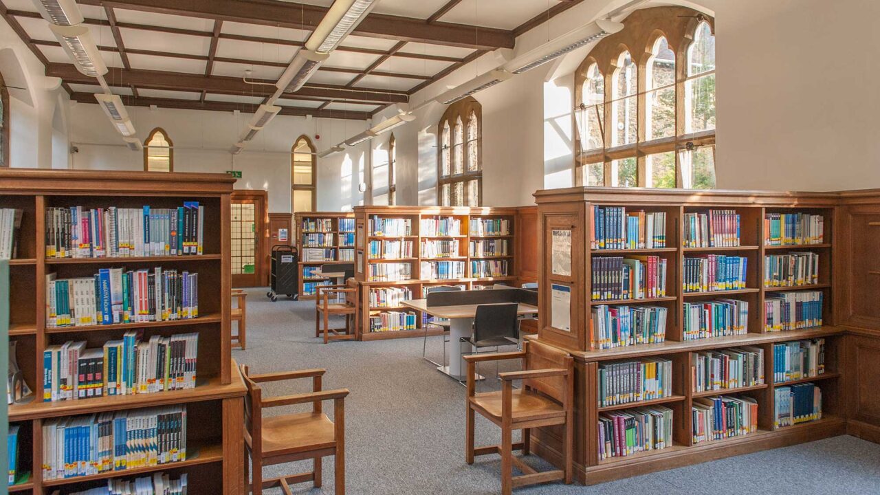 A view of the interior of Francis Close Hall's Library.
