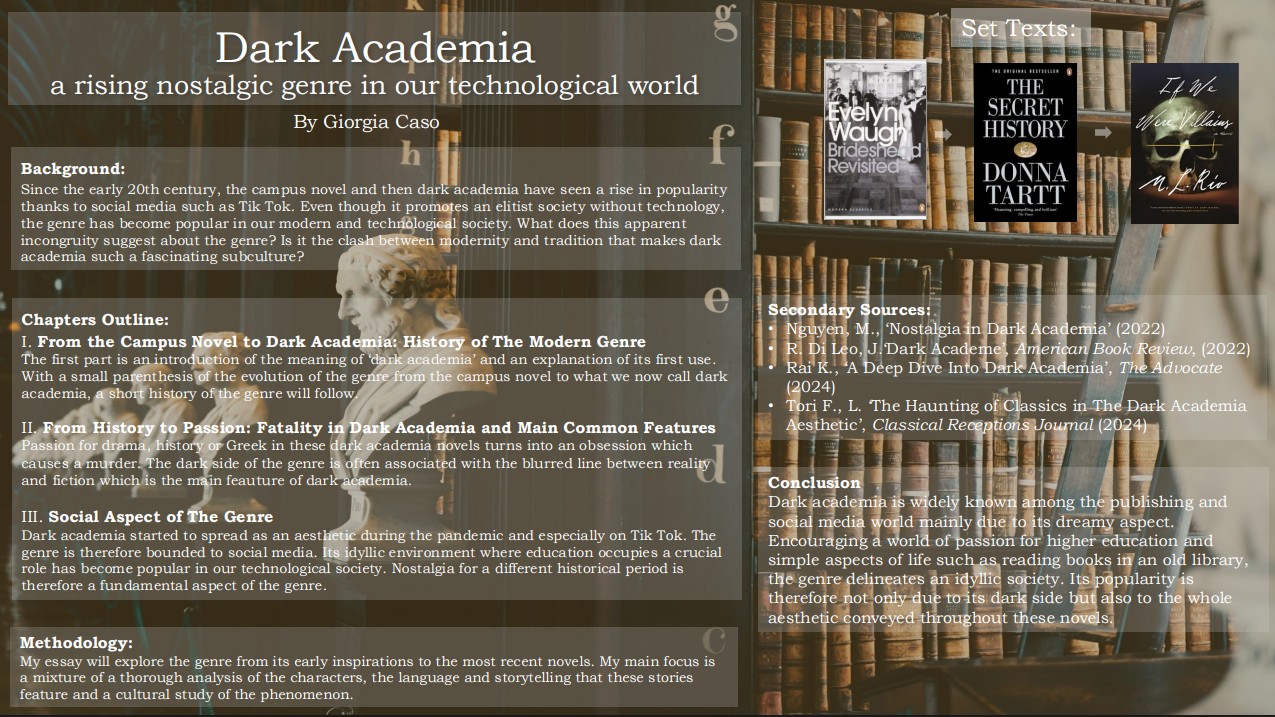 A poster made by a student of English Literature entitled Dark Academia giving an overview of the topic.