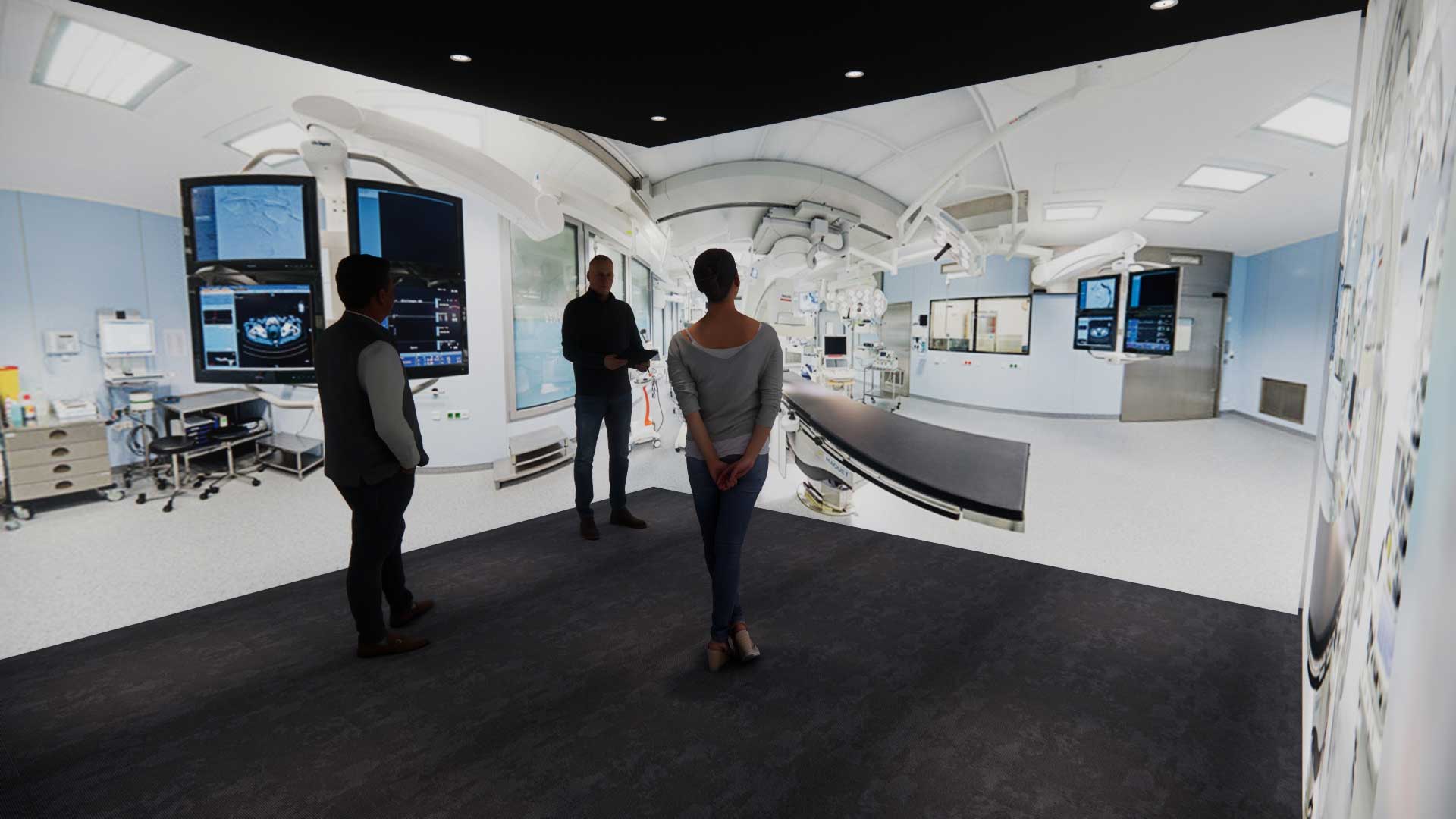 An CGI visual of the interior of FutureSIM showing an immersive 3D room.