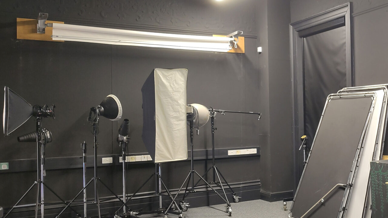 Photographic studio lights and equipment.