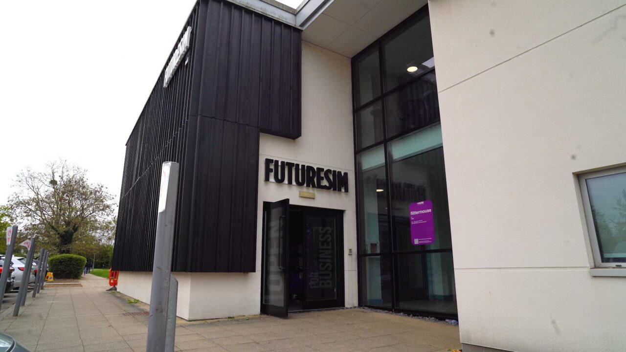 The exterior of FutureSIM showing the main entrance.