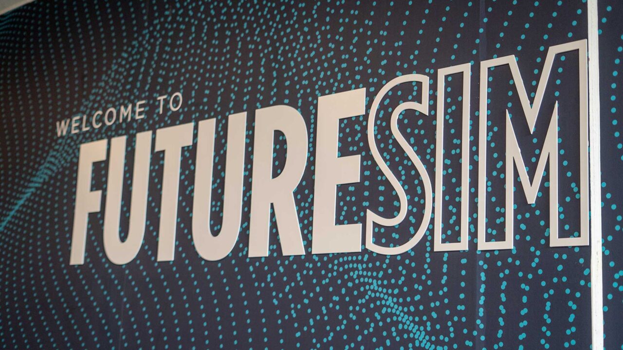A sign saying Welcome to FutureSim.