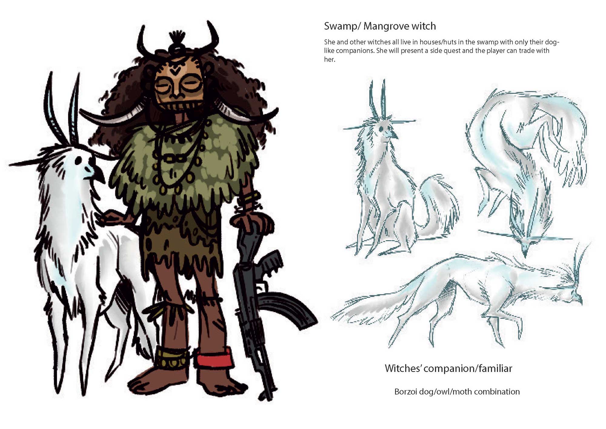 An illustration of a cartoon character called the Swamp / Mangrove witch.