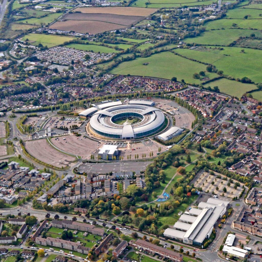 An aerial view of GCHQ and the surrounding area.
