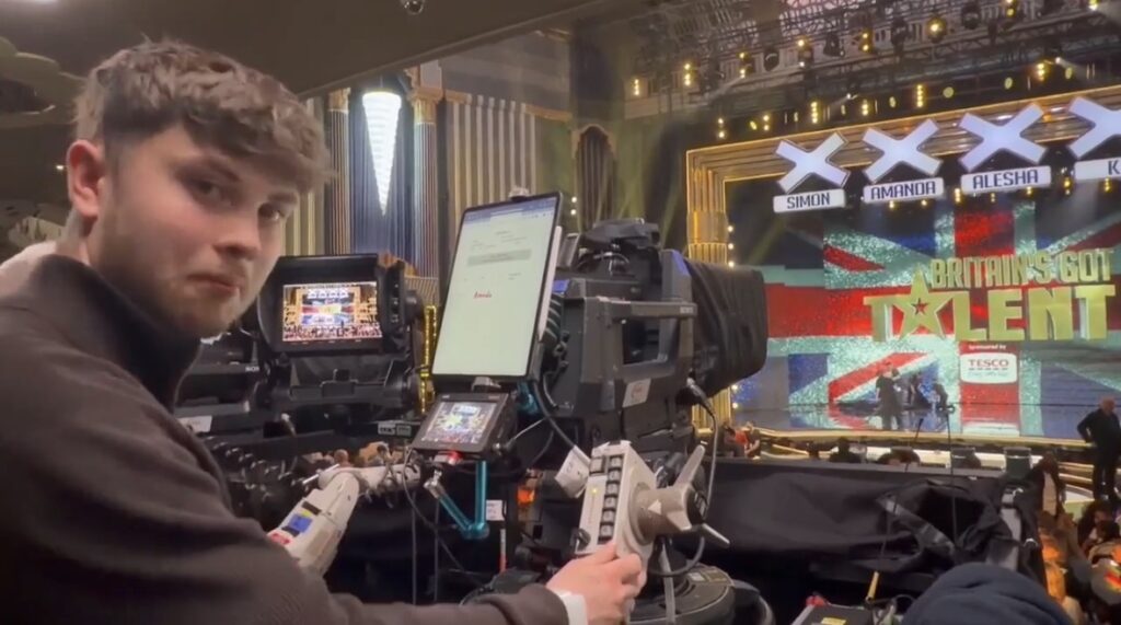 Rhys Flewitt operating a TV camera at this year's Britain's Got Talent