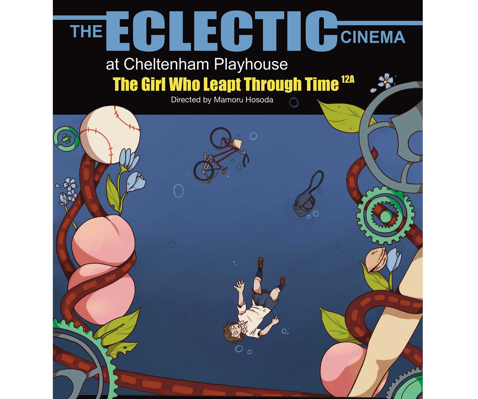 Front cover of an Eclectic Cinema poster of The Girl Who Leapt Through Time showing a girl falling through water.