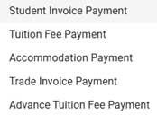 Screenshot of the 'payment types' screen on Quickpay Portal