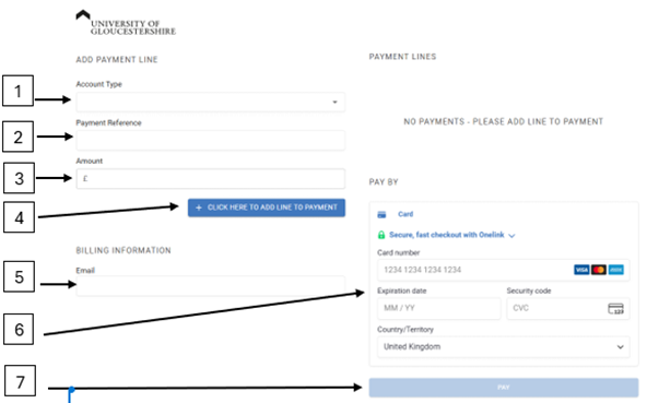 Screenshot of the 'add payment line' screen on Quickpay Portal
