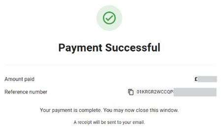 Screenshot from Bill Pay payment sucessful screen