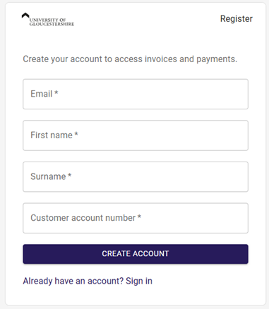 Screenshot the of Bill Pay 'create your account' page