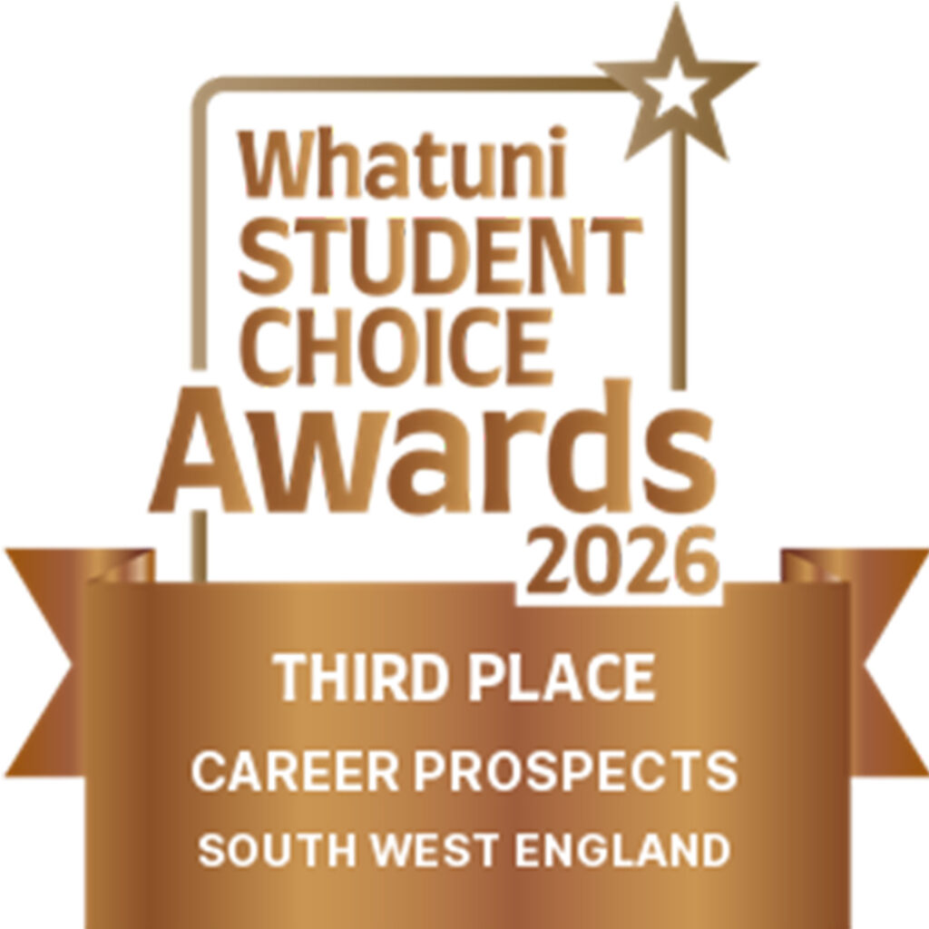 A bronze and white third place logo for the What Uni Student Choice Awards 2026, Career Prospects in the South West
