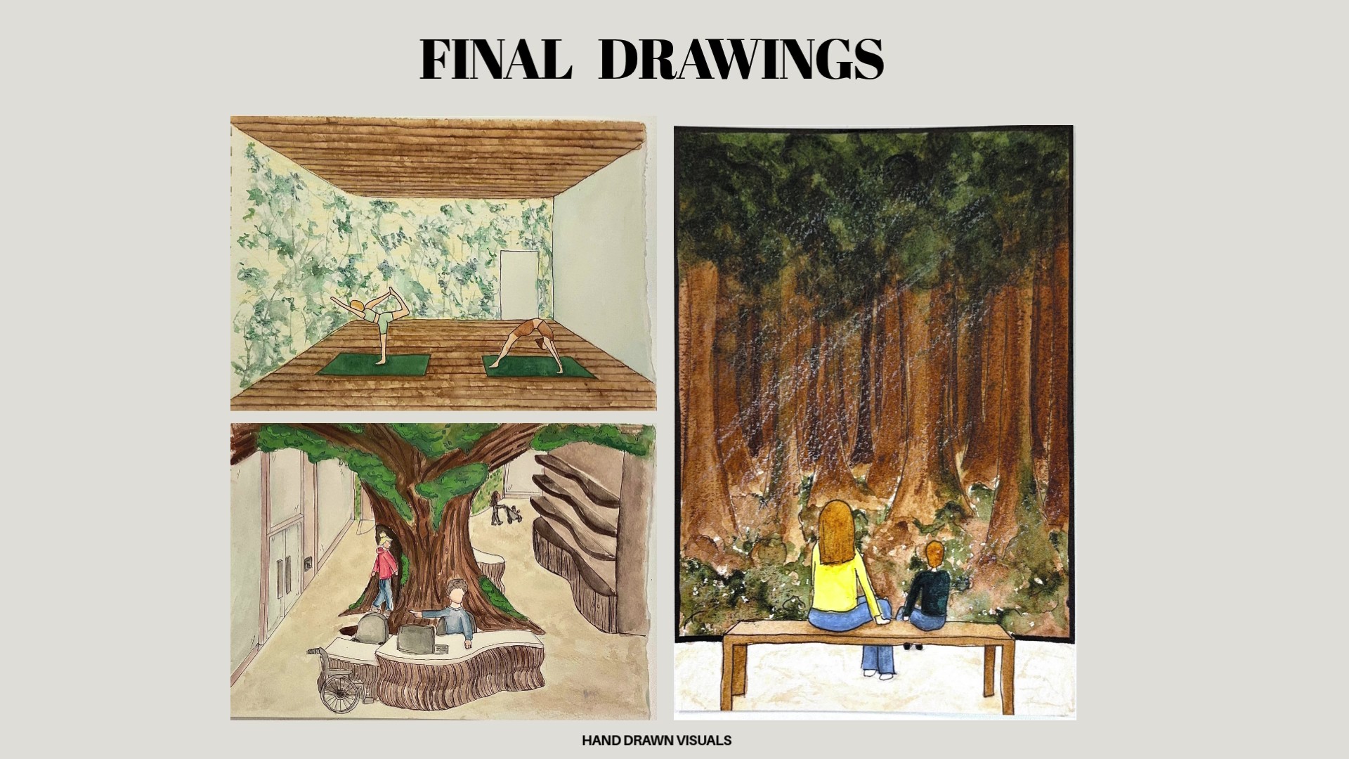 Interior Design students' presentation showing the final drawings of the Visitor Centre.