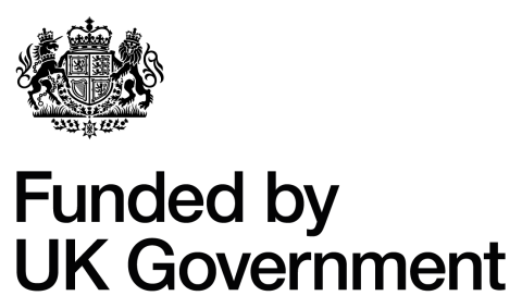 Logo reading: Funded by UK Government with a crest.